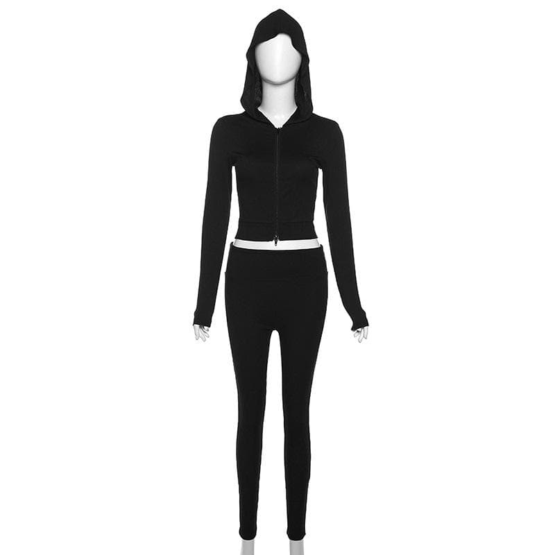 Hoodie solid long sleeve zip-up pant set