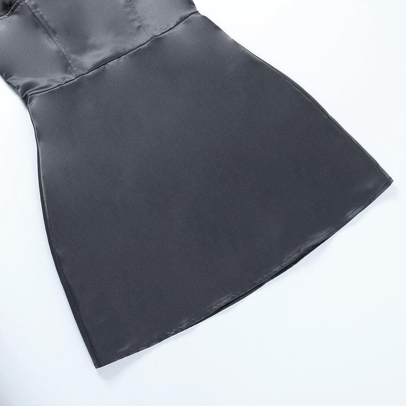 Rückenfreies Camisole-Minikleid aus Satin mit Patchwork-Rüschen und Kontrast-Reißverschluss – Schlussverkauf 