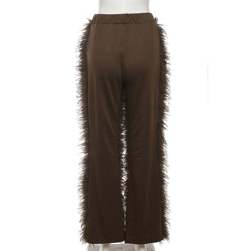 Fluffy patchwork solid high rise pant