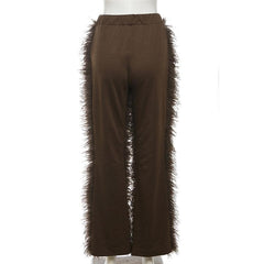 Fluffy patchwork solid high rise pant