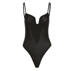 Glitzernder Camisole-Bodysuit mit tiefem V-Ausschnitt