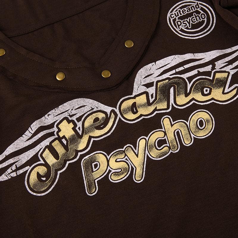 Langärmliges Kontrasttop mit Perlenmuster „Psycho“