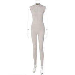 Cap sleeve zip-up high neck solid jumpsuit