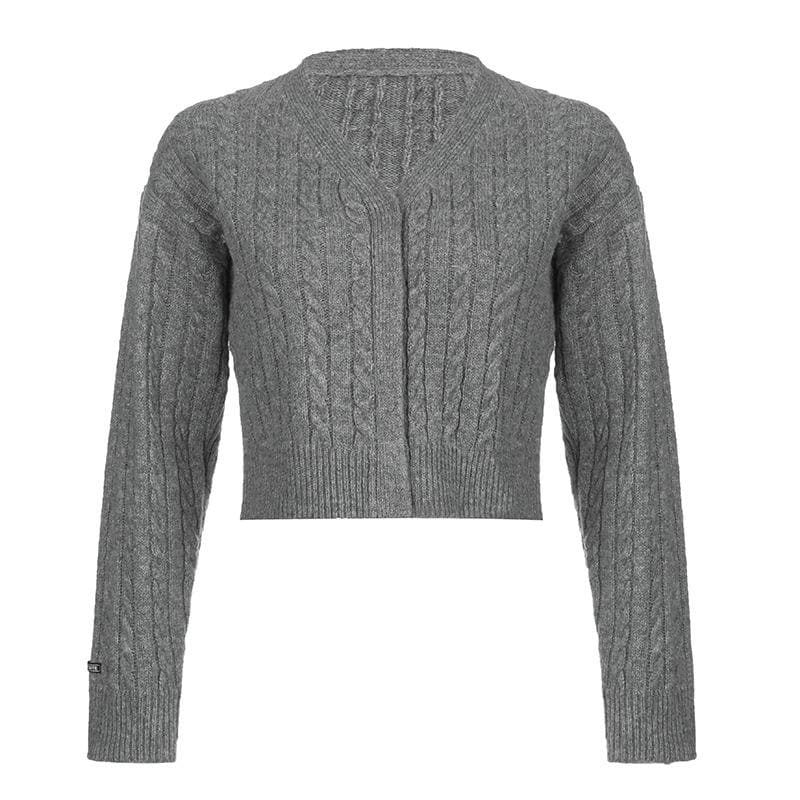 Knitted button long sleeve v neck top - Final Sale