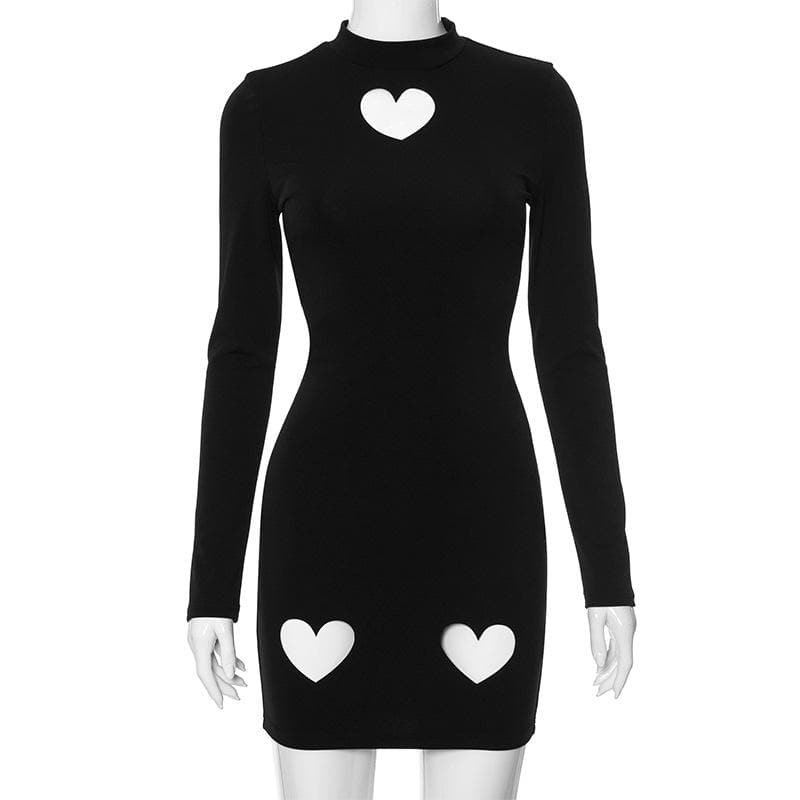 Vestido mini de cuello alto liso con mangas largas y abertura en forma de corazón 