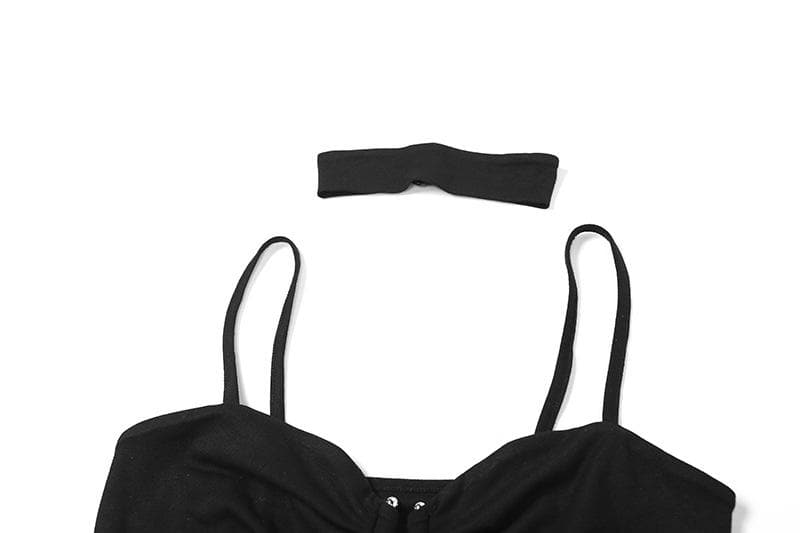 Zweiteiliges Camisole-Oberteil mit Wasserfallausschnitt, langen Ärmeln und gerüschtem Choker