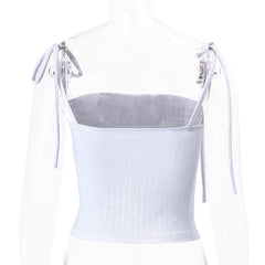 Solid self tie backless low cut crop top