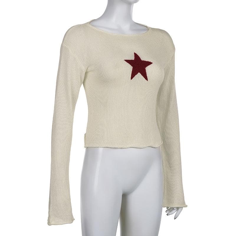 Knitted star pattern contrast long sleeve top