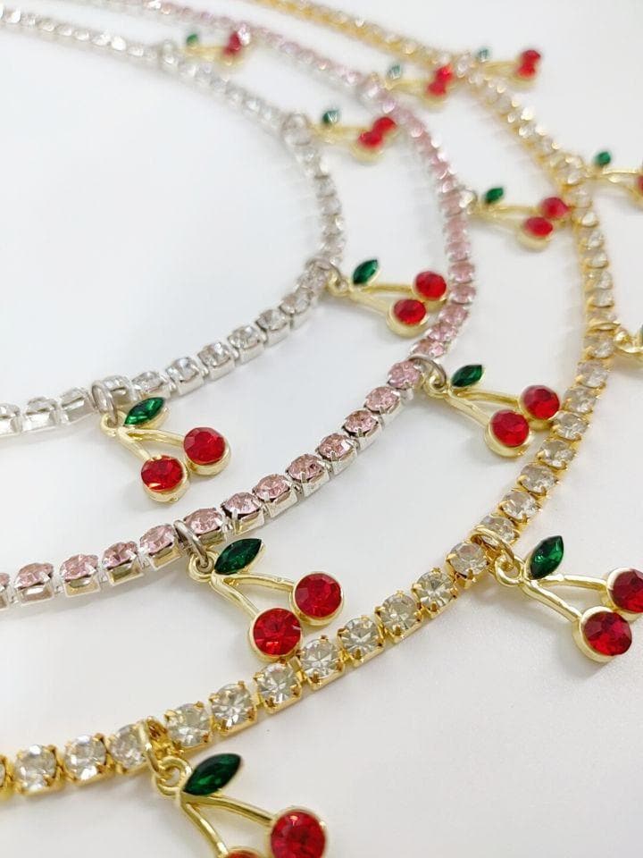 Cherry pendant multicolor choker necklace