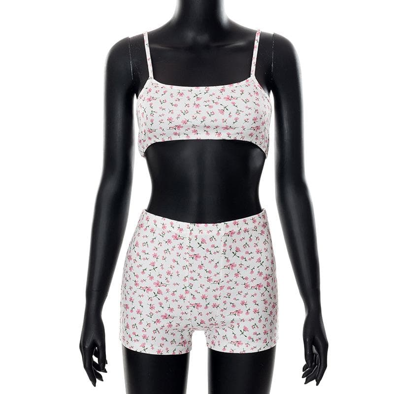 Set aus Camisole und Shorts mit Blumenmuster und strukturiertem Crop-Top 