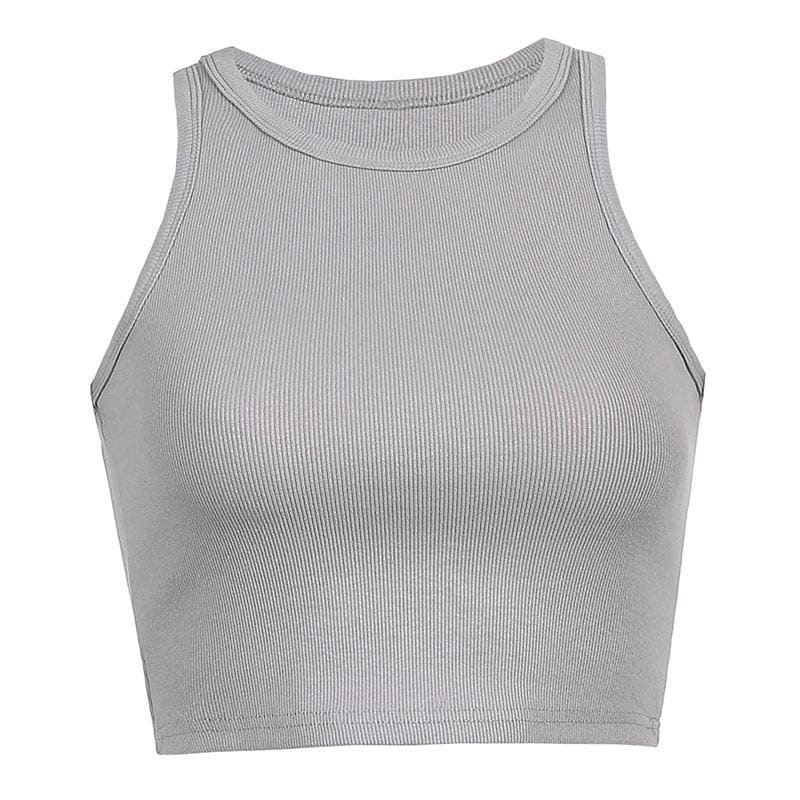 Round neck ribbed solid sleeveless tank top