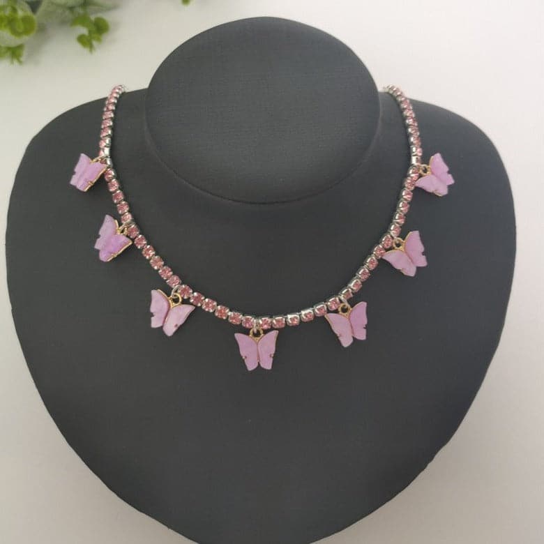 Butterfly pendant choker necklace