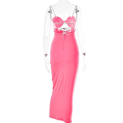 Hollow out contrast patchwork bowknot backless self tie maxi dress