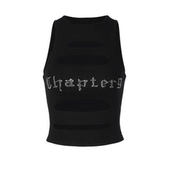 Sleeveless crewneck hollow out beaded contrast crop top