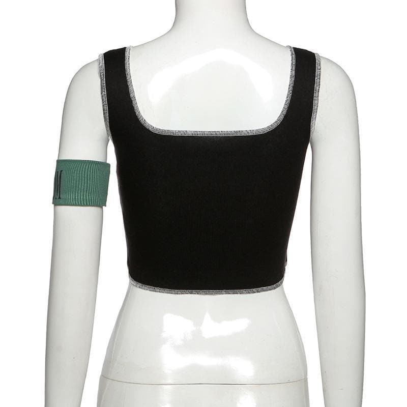 BOOM – Geripptes Patchwork-Crop-Top 