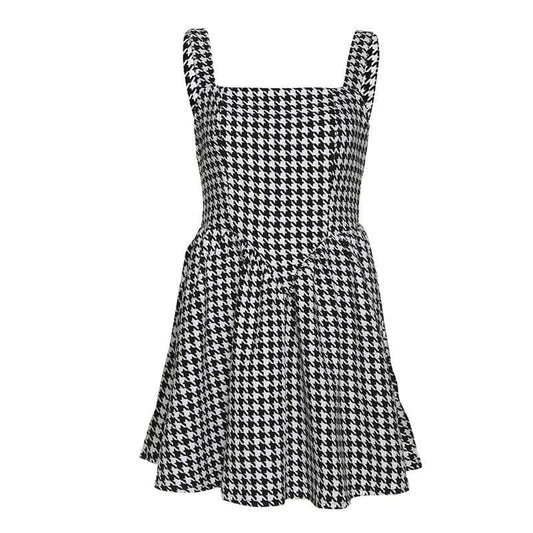 Square neck sleeveless plaid A line mini dress - Final Sale