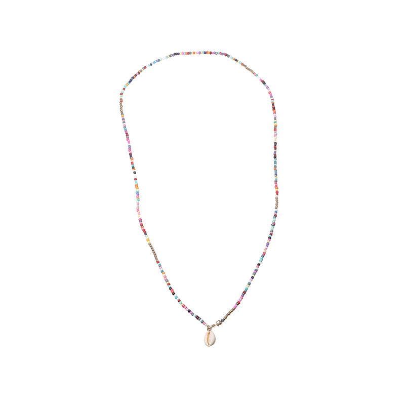 Multicolor shell pendant clay beaded layered necklace