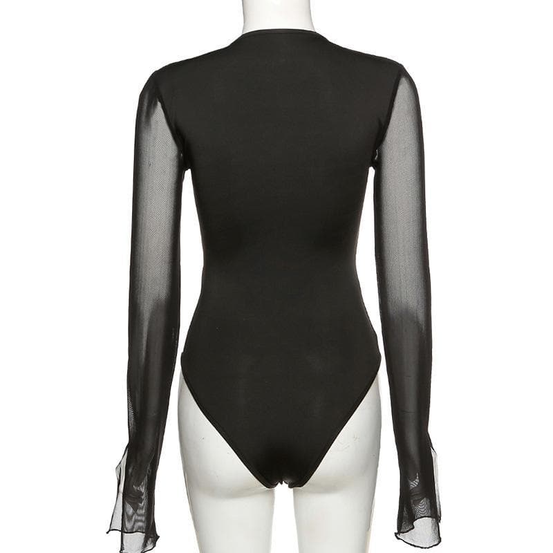 Langärmliger Bodysuit aus Mesh mit Aussparungen