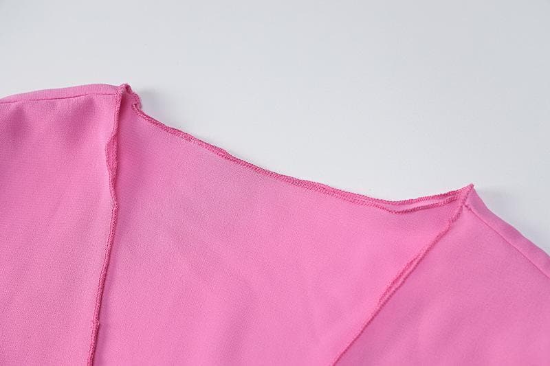 Langärmliges, bauchfreies Chiffon-Top mit V-Ausschnitt und Bindeband vorn 