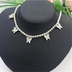 Rhinestone butterfly pendant choker necklace