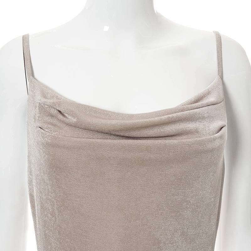 Rückenfreies, einfarbiges, unregelmäßiges Camisole-Midikleid mit Wasserfallausschnitt und Schlitz