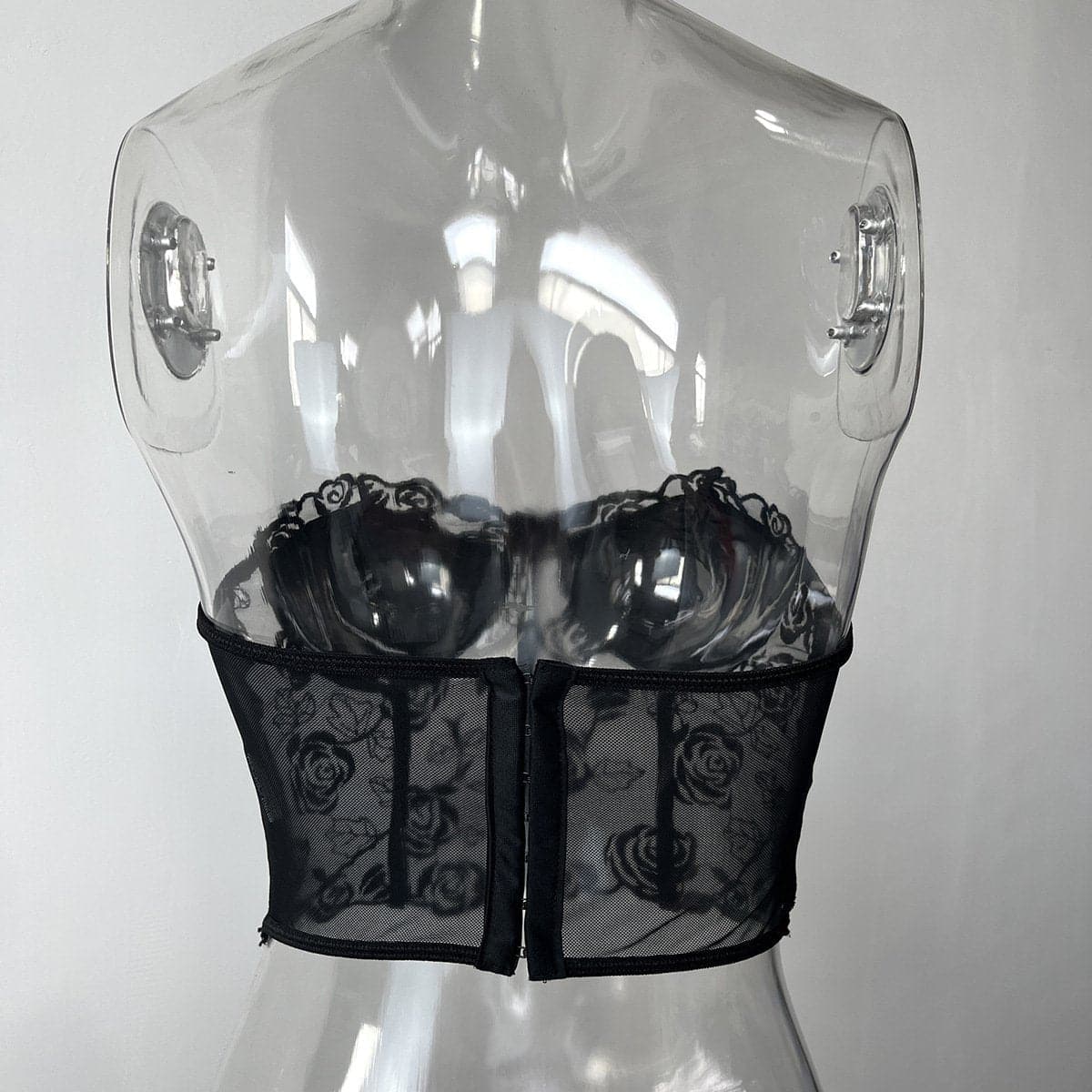 Rose mesh solid button bustier tube top