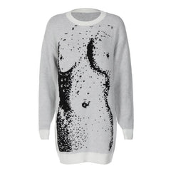 Knitted long sleeve body print contrast top