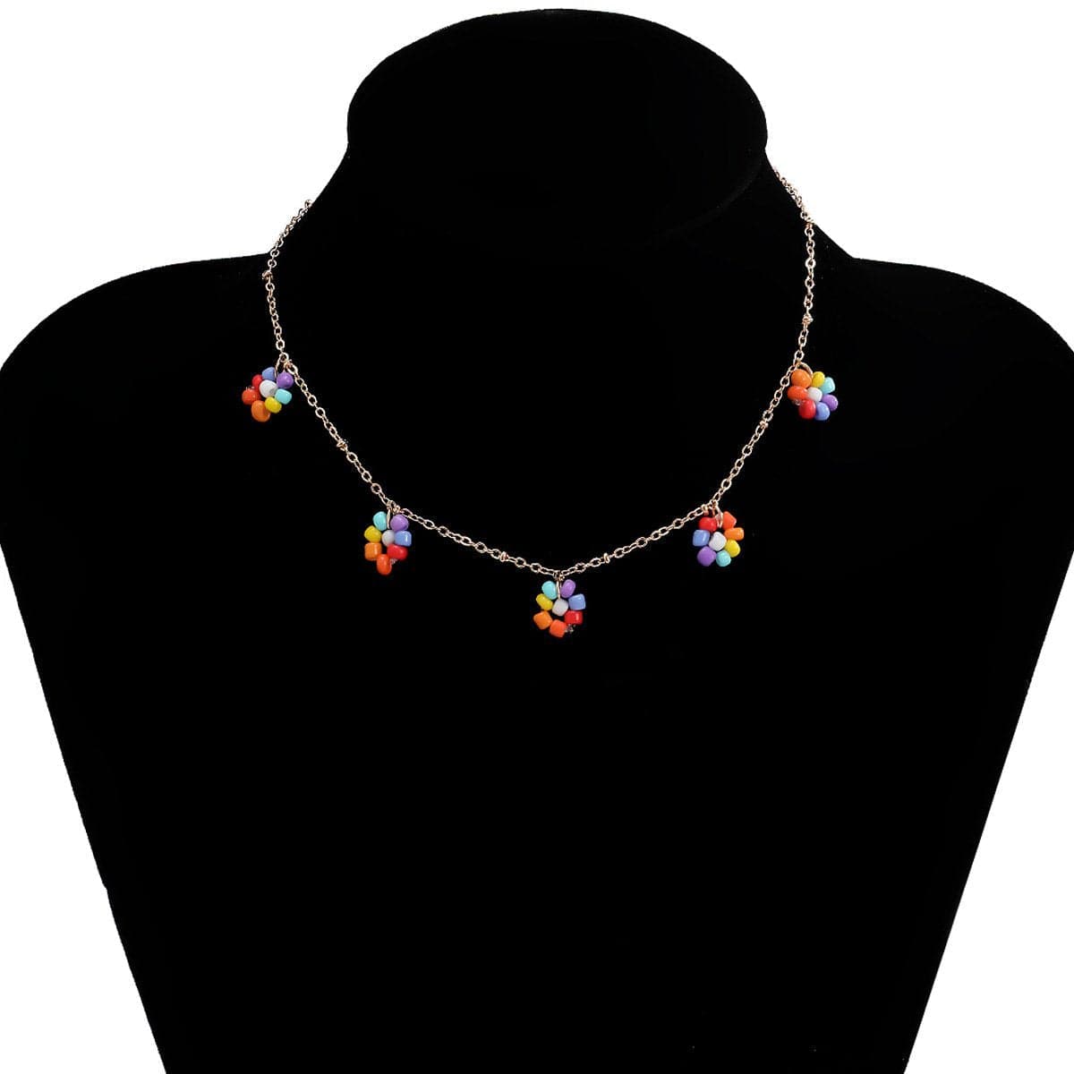 Flower pendant multicolor necklace