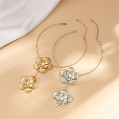 Metal flower applique choker necklace