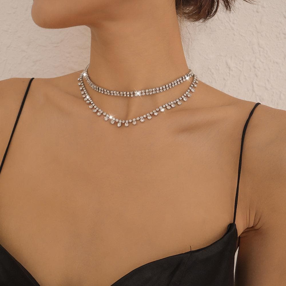 Rhinestone layered choker necklace