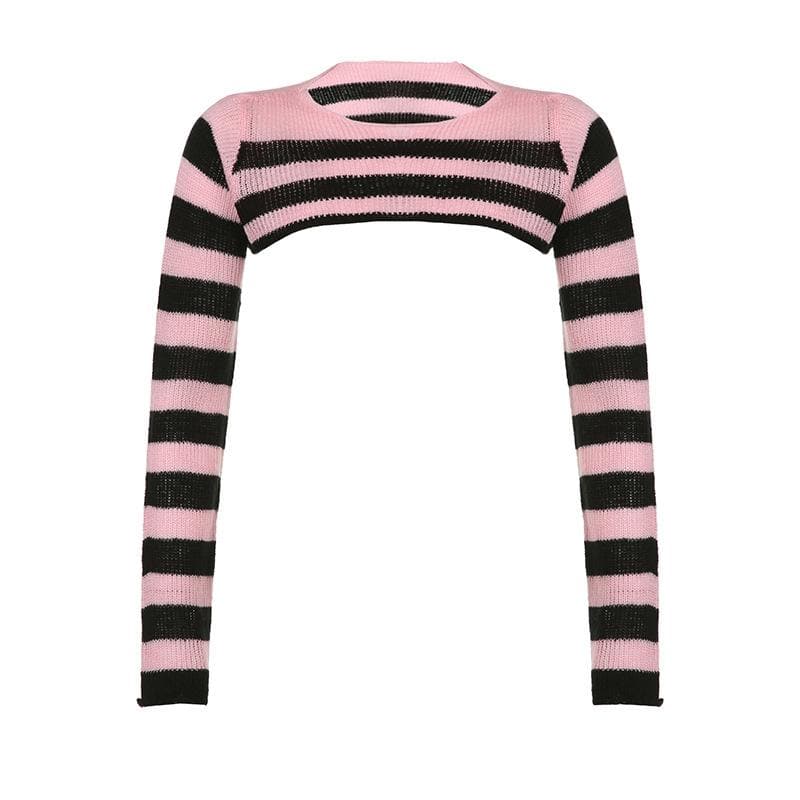 Knitted striped contrast long sleeve shrug top