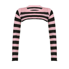 Knitted striped contrast long sleeve shrug top