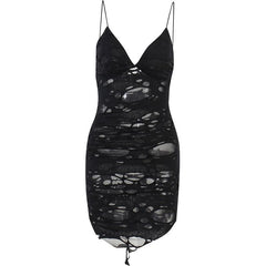 Strukturiertes, rückenfreies Minikleid mit V-Ausschnitt und Spaghettiträgern 