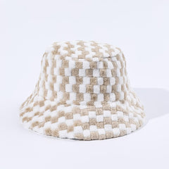 Plaid contrast fluffy fisherman bucket hat