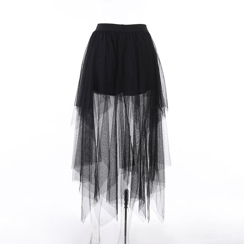 Mesh irregular solid ruched midi skirt