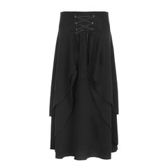 Solid lace up patchwork zip-up low rise maxi skirt