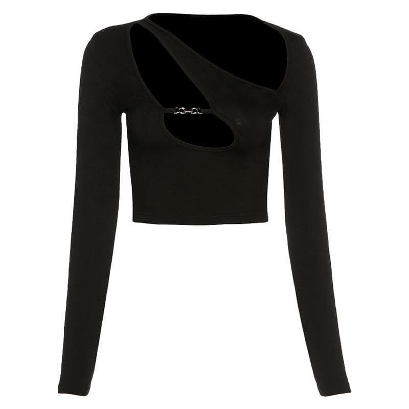 Long sleeve hollow out buckle top