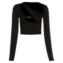 Long sleeve hollow out buckle top