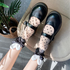 Lace polka dot bowknot bunny ears applique long socks