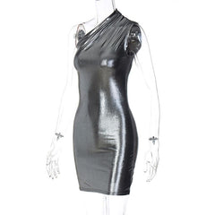 Metallic-Minikleid mit One-Shoulder-Träger und Rüschen, ärmellos und unregelmäßig