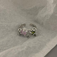 Stone multicolor lava silver open ring