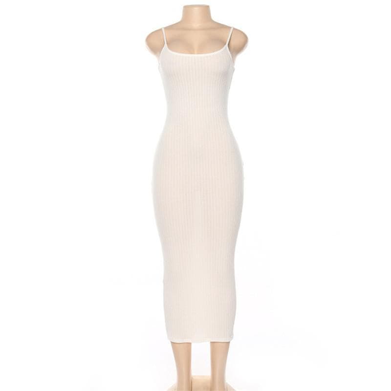 Ribbed solid cami midi dress - Final Sale