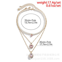 Faux pearl pendant 3 pcs choker necklace