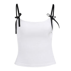 Bowknot contrast u neck ribbed cami top