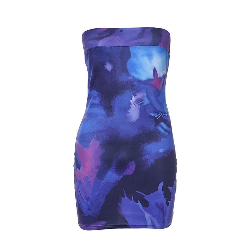 Tie dye contrast backless tube mini dress