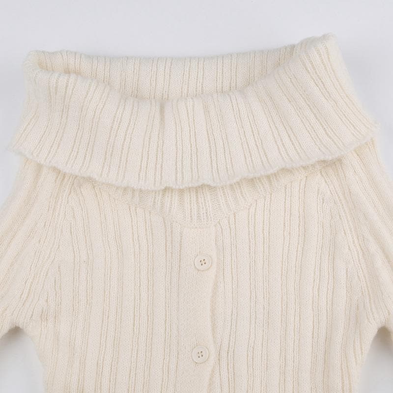 Long sleeve solid slit knitted off shoulder button top