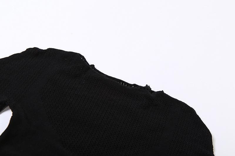 Fishnet short sleeve hollow out see through solid romper