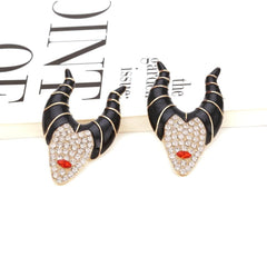 Maleficent shape rhinestone stud earrings