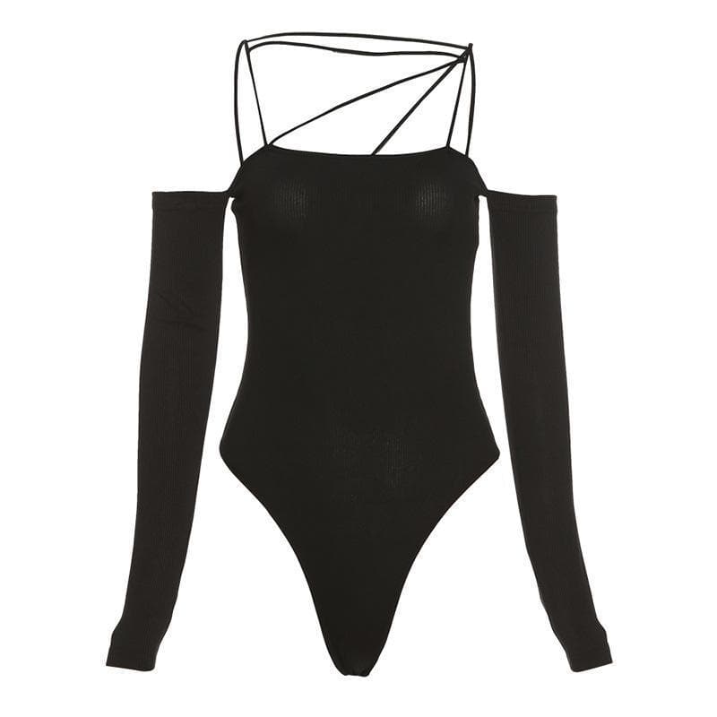 Off shoulder irregular backless bodysuit