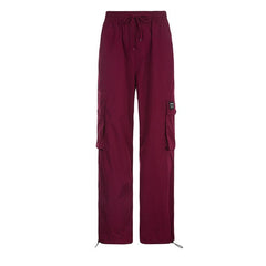 Drawstring cargo pocket button high rise straight leg pant